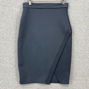 J Tomson Skirt Womens Medium Dark Gray Split Faux Wrap Pencil Stretch Soft